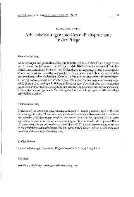 Vorschauseite 1: Arbeitsbelastungen und Gesundheitsprobleme in der Pflege