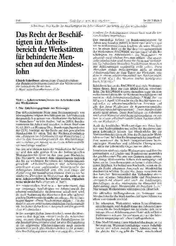 Vorschauseite 1: Das Recht der Beschäftigten im Arbeitsbereich der Werkstätten für behinderte Menschen auf den Mindestlohn