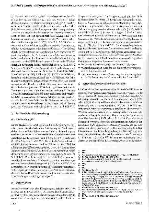 Vorschauseite 5: Rechtsfragen der frühen Nutzenbewertung neuer Untersuchungsund Behandlungsmethoden mit Hochrisikoprodukten -Teil 2