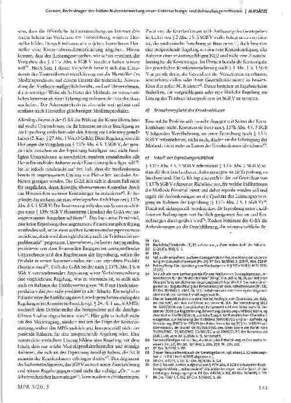 Vorschauseite 6: Rechtsfragen der frühen Nutzenbewertung neuer Untersuchungsund Behandlungsmethoden mit Hochrisikoprodukten -Teil 2
