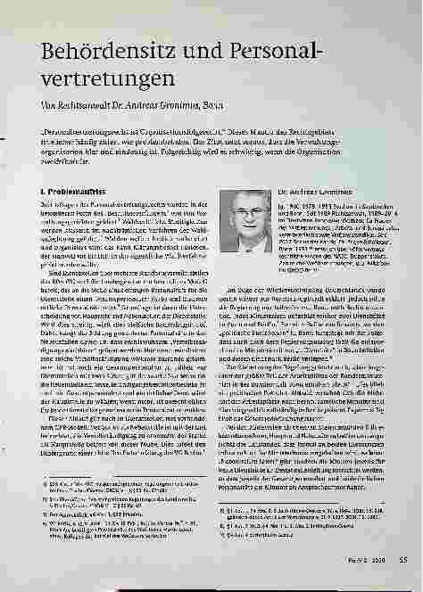 Vorschauseite 1: Behördensitz und Personalvertretungen