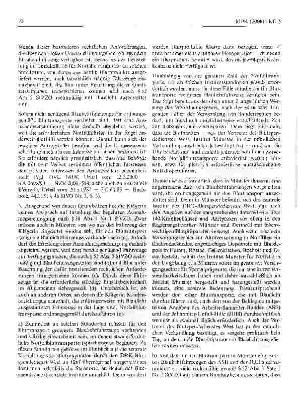 Vorschauseite 4: Zur Erteilung einer Ausnahmegenehmigung ein Kraftfahrzeug für eilige Bluttransporte mit Blaulicht zu versehen
