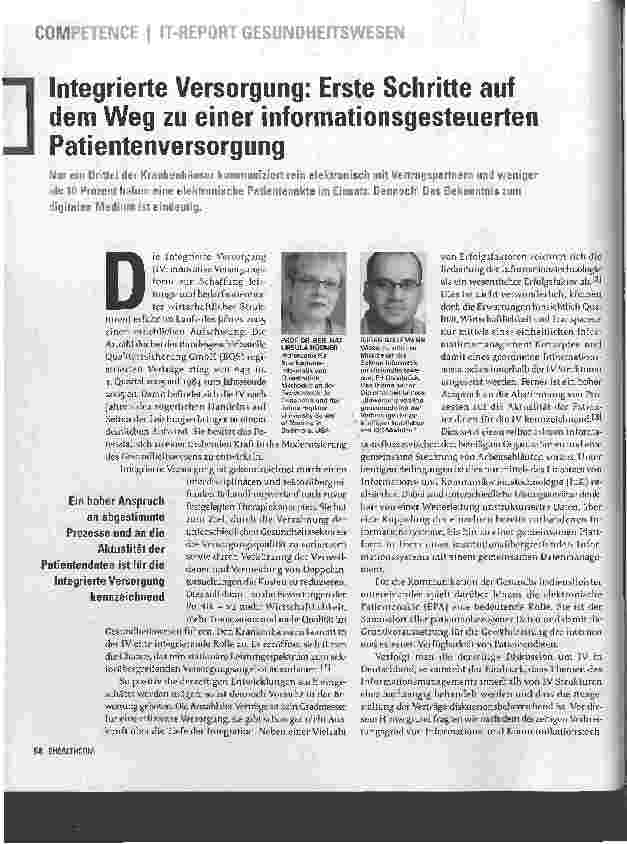 Vorschauseite 1: Integrierte Versorgung: Erste Schritte auf dem Weg zu einer informationsgesteuerten Patientenversorgung