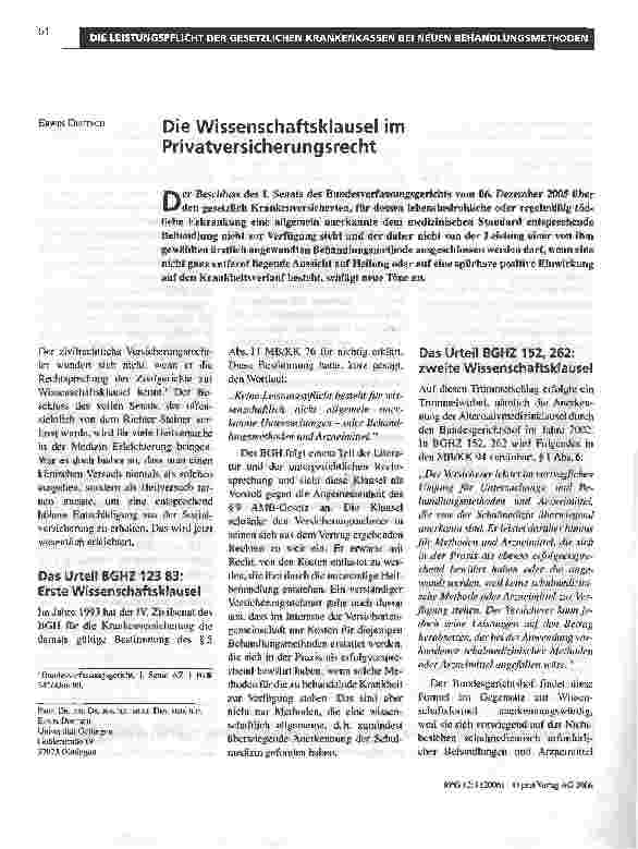 Vorschauseite 1: Die Wissenschaftsklausel im Privatversicherungsrecht