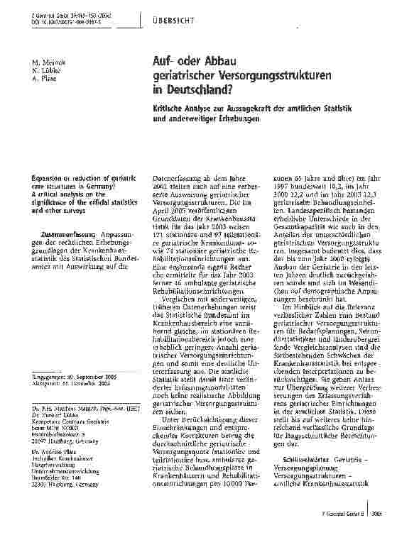 Vorschauseite 1: Aufoder Abbau geriatrischer Versorgungsstrukturenin Deutschland?