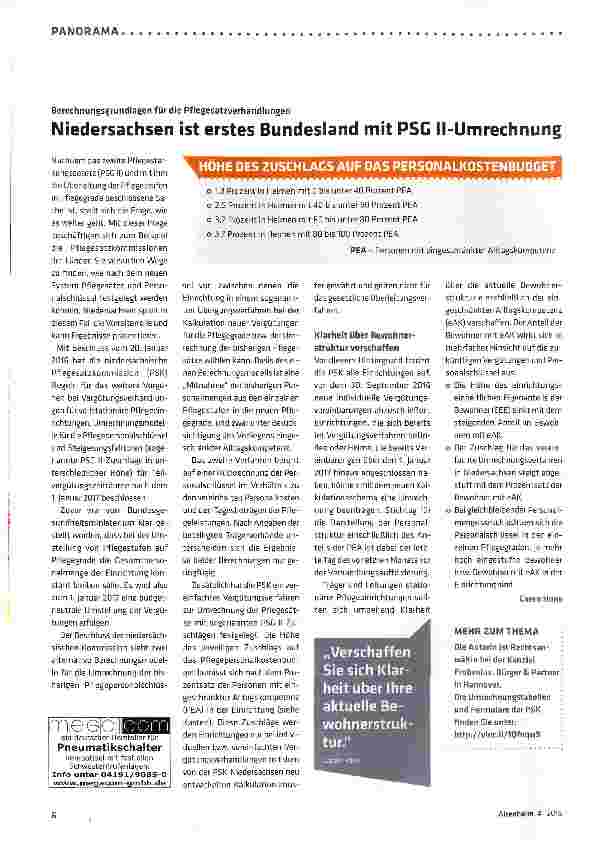 Vorschauseite 1: Niedersachsen ist erstes Bundesland mit PSG Il-Umrechnung