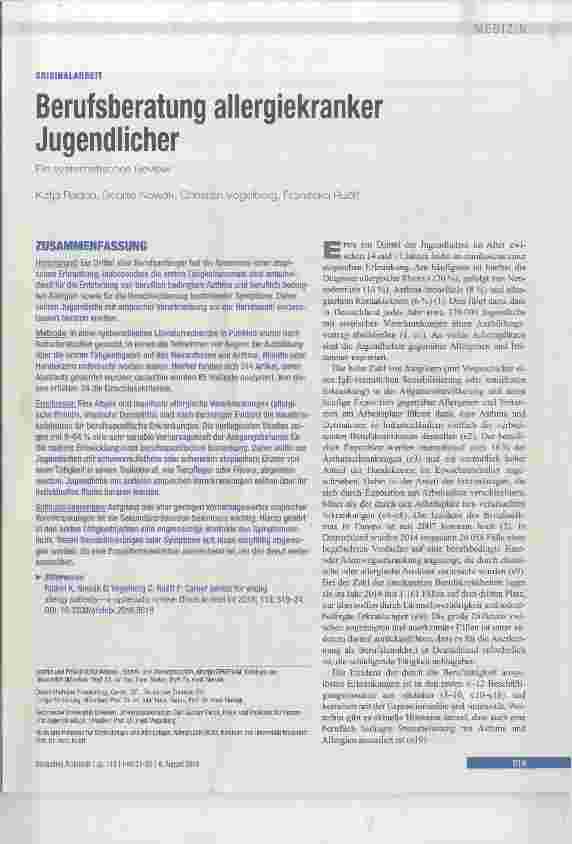 Vorschauseite 1: Berufsberatung allergiekranker Jugendlicher