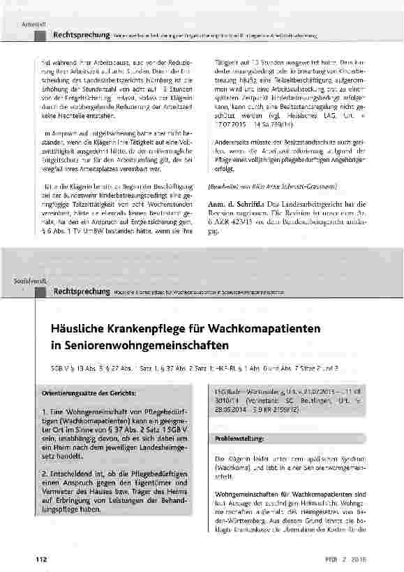 Vorschauseite 1: Häusliche Krankenpflege für Wachkomapatienten in Seniorenwohngemeinschaften SGB V § 13 Abs. 3, § 27 Abs. 1 Satz 1, § 37 Abs. 2 Satz 1; HKP-RL § 1 Abs. 6 und Abs. 7 Sätze 2 und 3