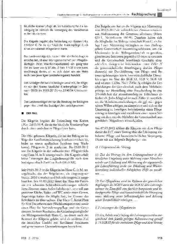 Vorschauseite 2: Häusliche Krankenpflege für Wachkomapatienten in Seniorenwohngemeinschaften SGB V § 13 Abs. 3, § 27 Abs. 1 Satz 1, § 37 Abs. 2 Satz 1; HKP-RL § 1 Abs. 6 und Abs. 7 Sätze 2 und 3