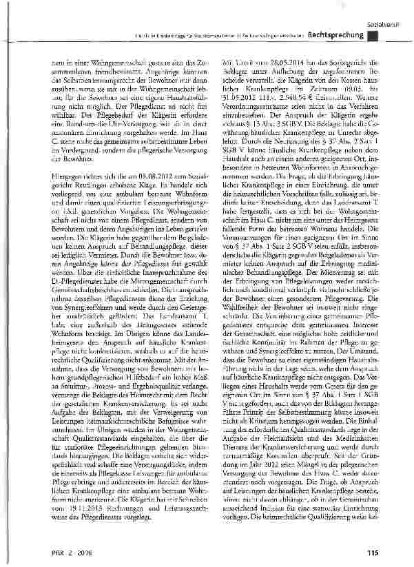 Vorschauseite 4: Häusliche Krankenpflege für Wachkomapatienten in Seniorenwohngemeinschaften SGB V § 13 Abs. 3, § 27 Abs. 1 Satz 1, § 37 Abs. 2 Satz 1; HKP-RL § 1 Abs. 6 und Abs. 7 Sätze 2 und 3