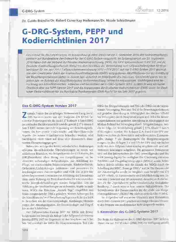 Vorschauseite 1: G-DRG-System, PEPP und Kodierrichtlinien 2017