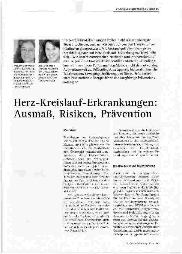 Vorschauseite 1: Herz-Kreislauf-Erkrankungen: Ausmaß, Risiken, Prävention