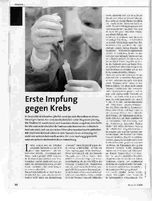 Vorschauseite 1: Erste Impfung gegen Krebs