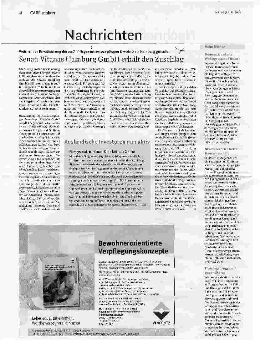 Vorschauseite 1: Senat: Vitanas Hamburg GmbH erhält den Zuschlag