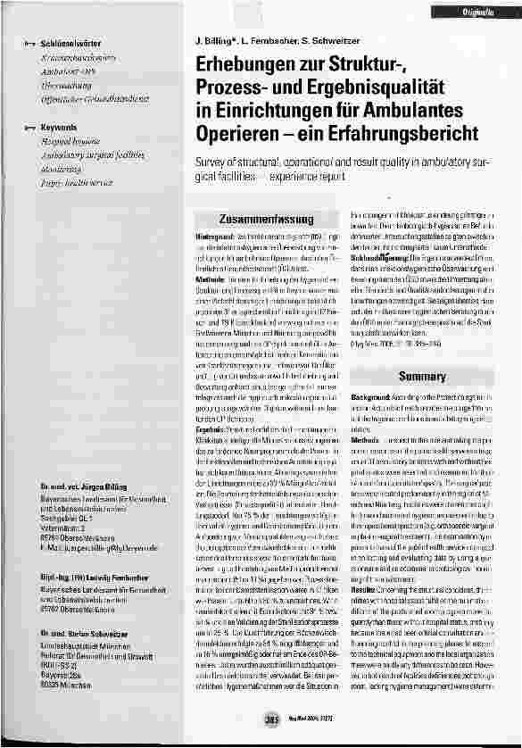 Vorschauseite 1: Erhebungen zur Struktur-, Prozessund Ergebnisqualität in Einrichtungen für Ambulantes Operieren - ein Erfahrungsbericht