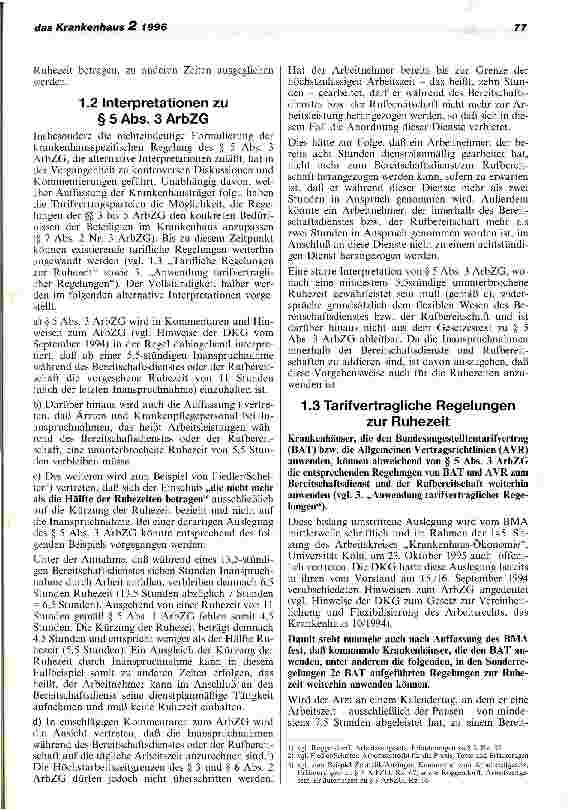 Vorschauseite 2: Ergänzende Hinweise der DKG zu ausgewählten Problemen bei der Umsetzung des Arbeitszeitsgesetzes