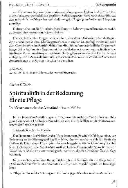 Vorschauseite 1: Spiritualität in der Bedeutung fiir die Pflege