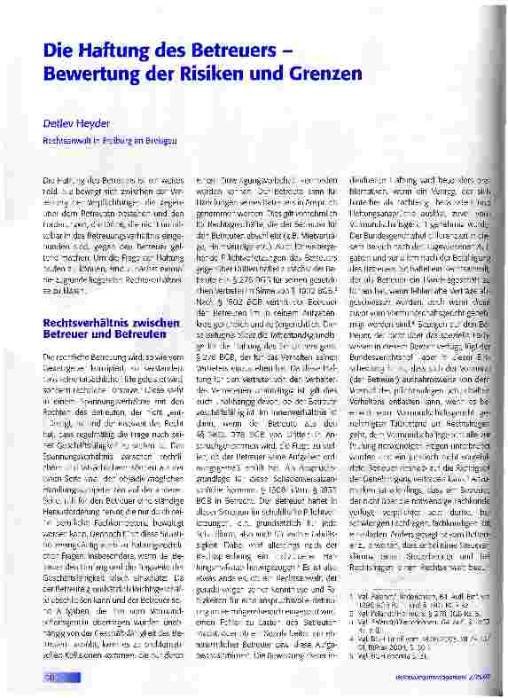 Vorschauseite 1: Die Haftung des Betreuers -Bewertung der Risiken und Grenzen