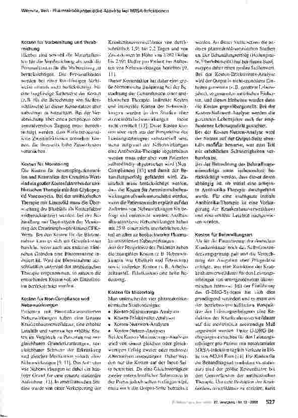 Vorschauseite 3: Pharmakoökonomische Aspekte bei MRSA-Infektionen