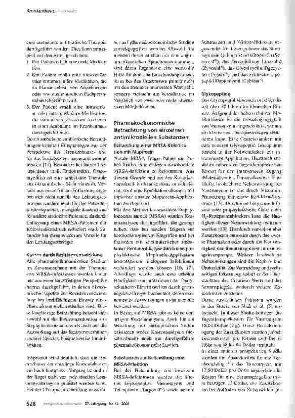 Vorschauseite 4: Pharmakoökonomische Aspekte bei MRSA-Infektionen