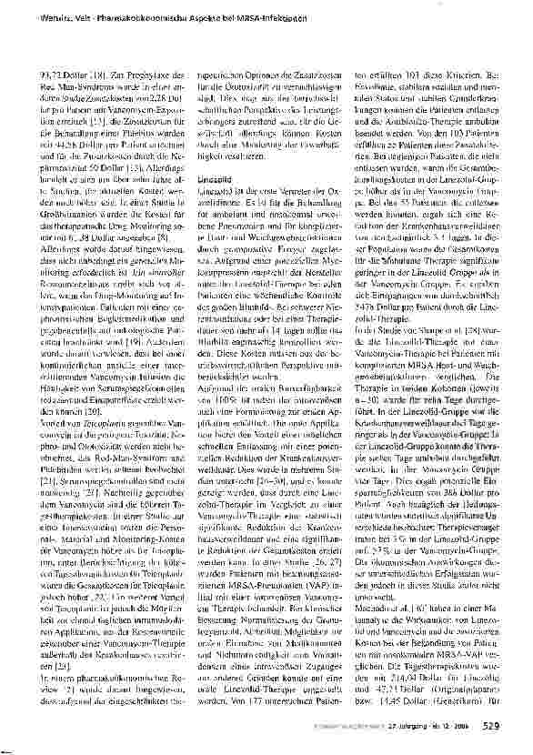 Vorschauseite 5: Pharmakoökonomische Aspekte bei MRSA-Infektionen