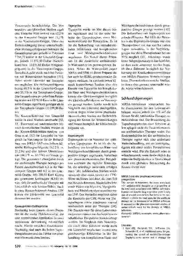 Vorschauseite 6: Pharmakoökonomische Aspekte bei MRSA-Infektionen