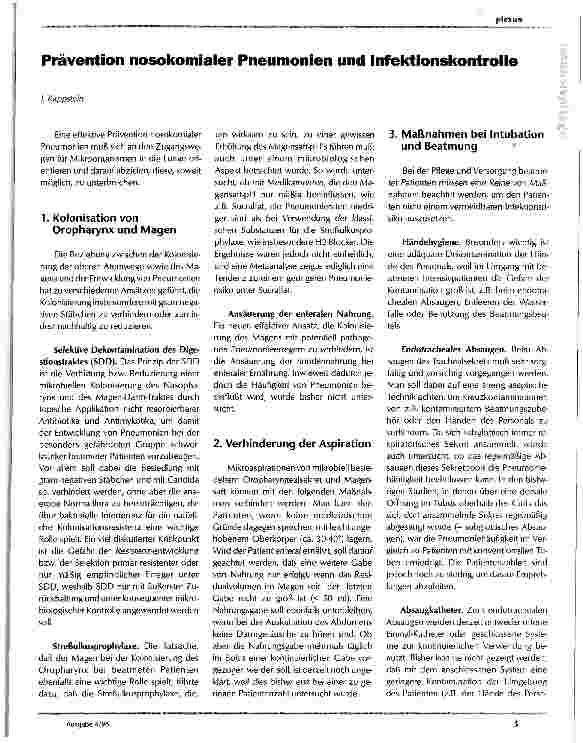 Vorschauseite 1: Prävention nosokomialer Pneumonien und Infektionskontrolle