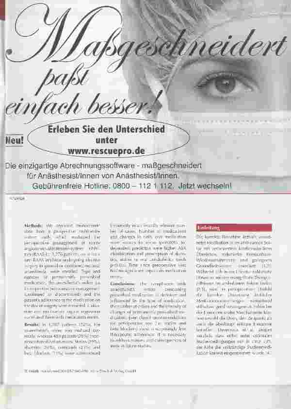 Vorschauseite 2: Häufigkeit von Fehlern in der Umsetzung von Anordnungen des prämedizierenden Anästhesisten für die präoperative Dauermedikation