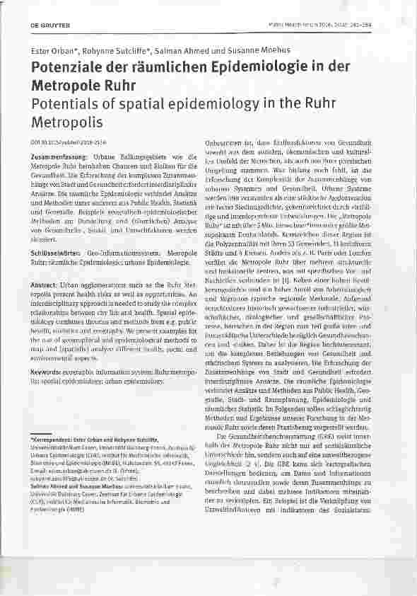 Vorschauseite 1: Potenziale der räumlichen Epidemiologie in der Metropole Ruhr