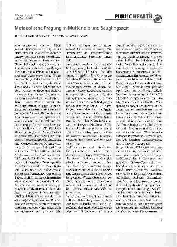 Vorschauseite 1: Metabolische Prägung in Mutterleib und Säuglingszeit