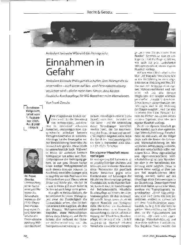 Vorschauseite 1: Ambulant betreute WGs und das Heimgesetz Einnahmen in Gefahr