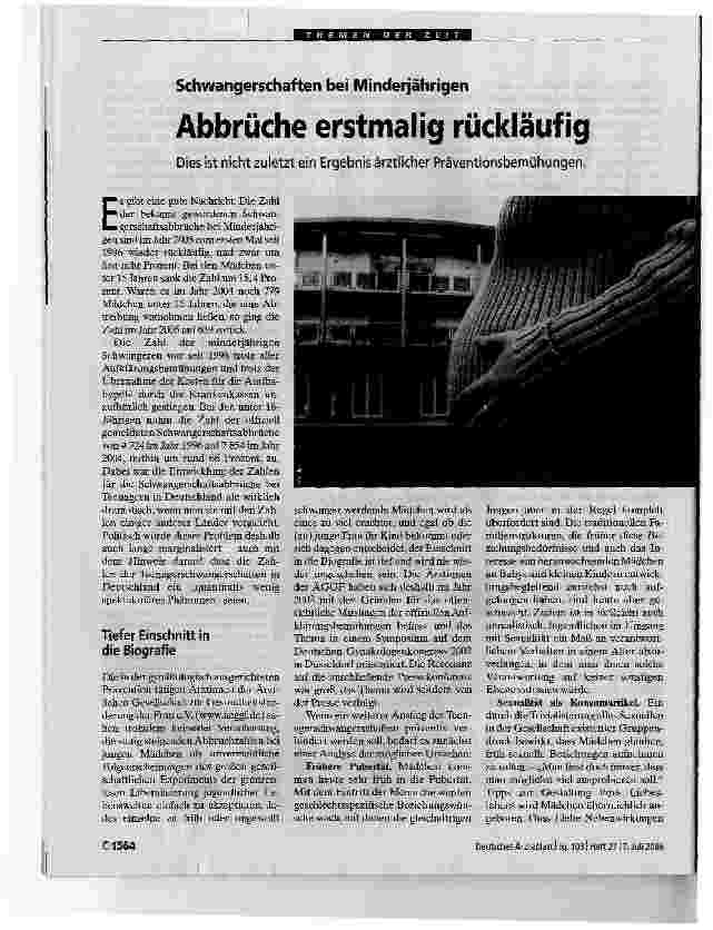 Vorschauseite 1: Schwangerschaften bei MinderjährigenAbbruche erstmalig rückläufig
