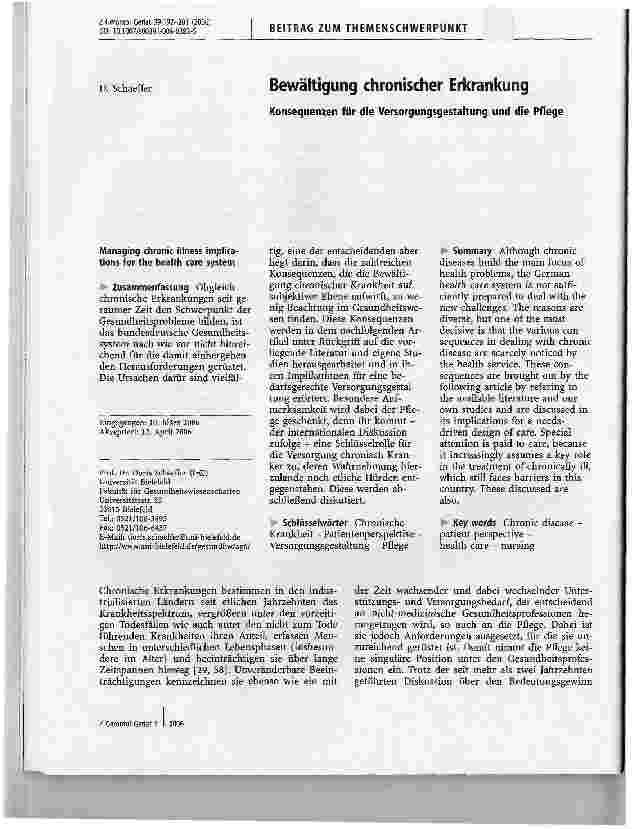 Vorschauseite 1: Bewältigung chronischer ErkrankungKonsequenzen für die Versorgungsgestaltung und die Pflege