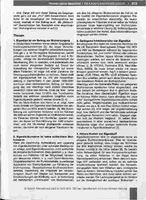 Vorschauseite 2: Präoperative Eigenblutspende - Ein Bekenntnis dafür