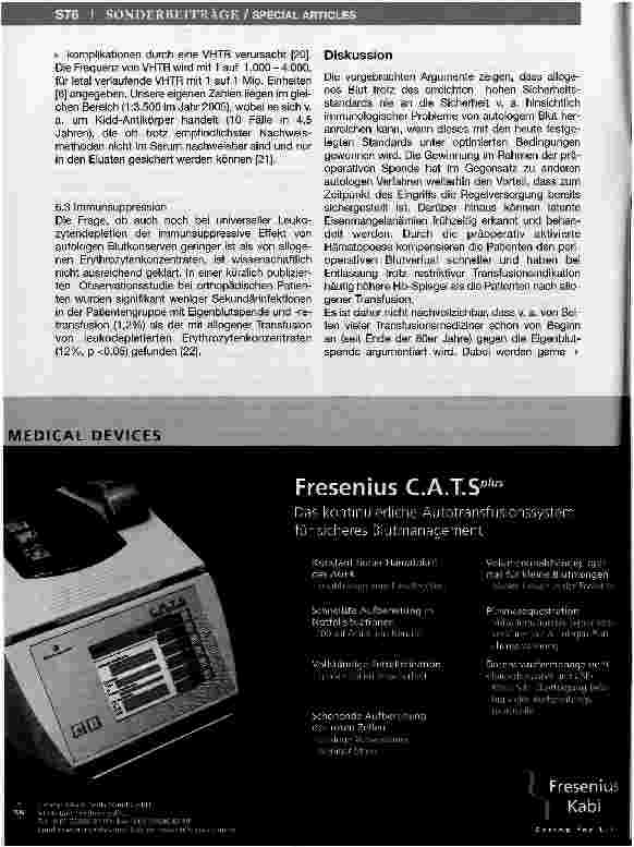 Vorschauseite 5: Präoperative Eigenblutspende - Ein Bekenntnis dafür