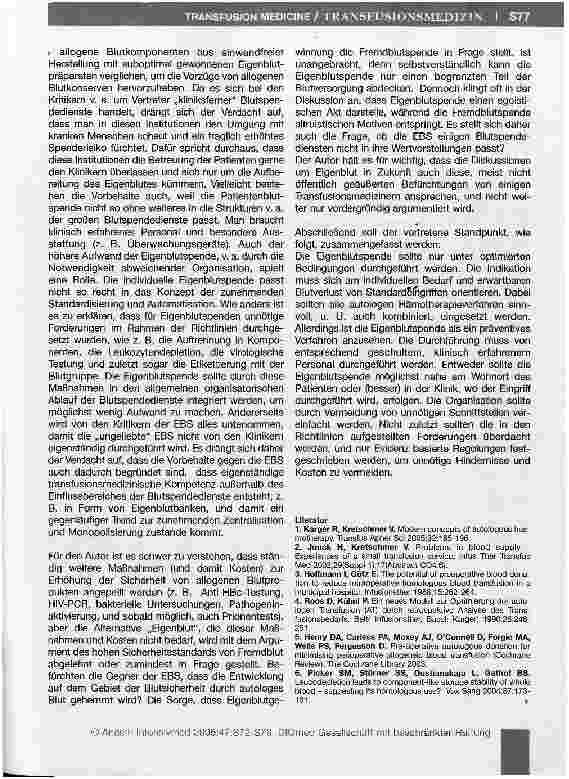 Vorschauseite 6: Präoperative Eigenblutspende - Ein Bekenntnis dafür