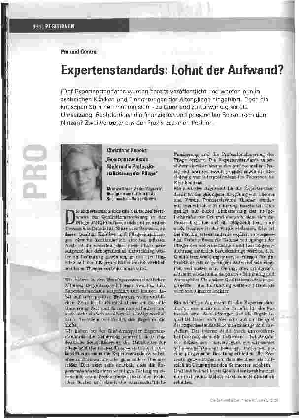 Vorschauseite 1: Pro und Contra - Expertenstandards: Lohnt der Aufwand?