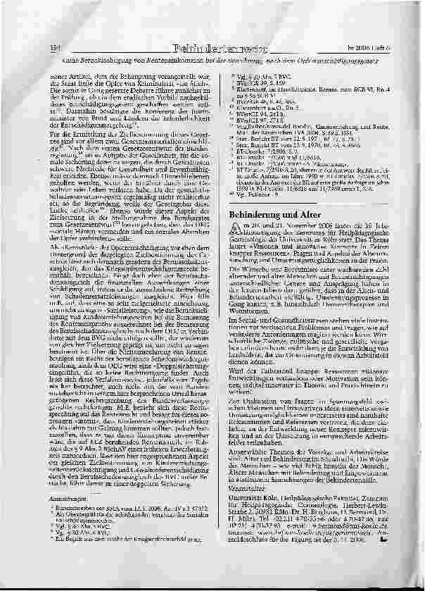 Vorschauseite 3: Keine Berücksichtigung von Renteneinkommen bei der Berechnung beruflichen Schadens nach dem Opferentschädigungsgesetz, soweit dieses auf Kindererziehungszeiten beruht - Zu viel de…