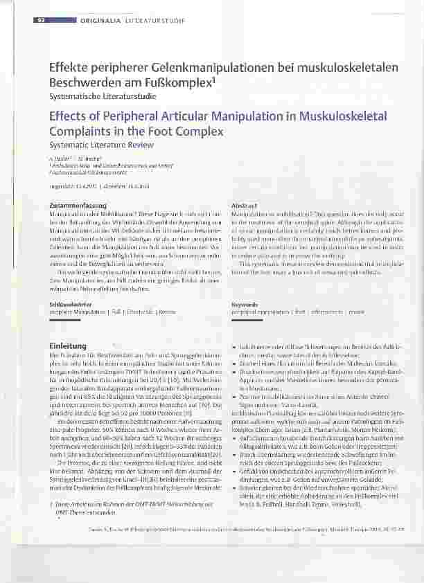 Vorschauseite 1: Effekte peripherer Gelenkmanipulationen bei muskuloskeletalen Beschwerden am Fußkomplex