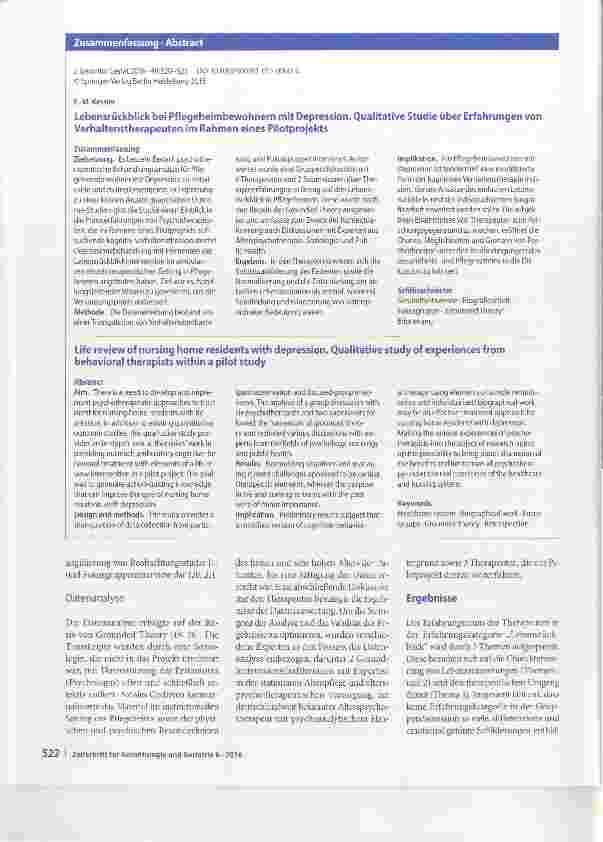 Vorschauseite 3: Lebensrückblick bei Pflegeheimbewohnern mit Depression