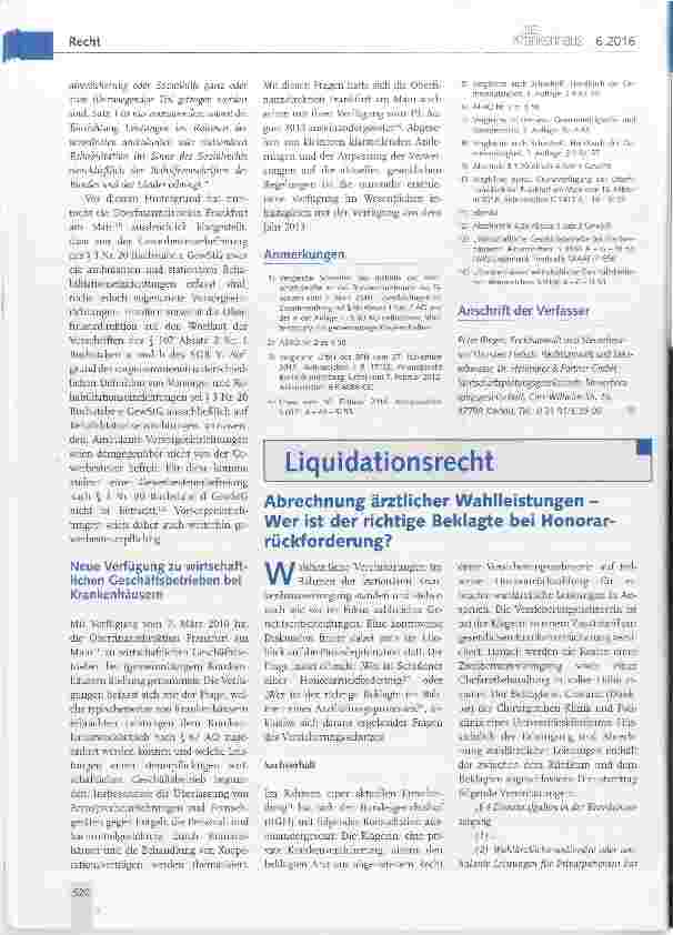 Vorschauseite 1: Abrechnung ärztlicher Wahlleistungen - Wer ist der richtige Beklagte bei Honorarrückforderung?