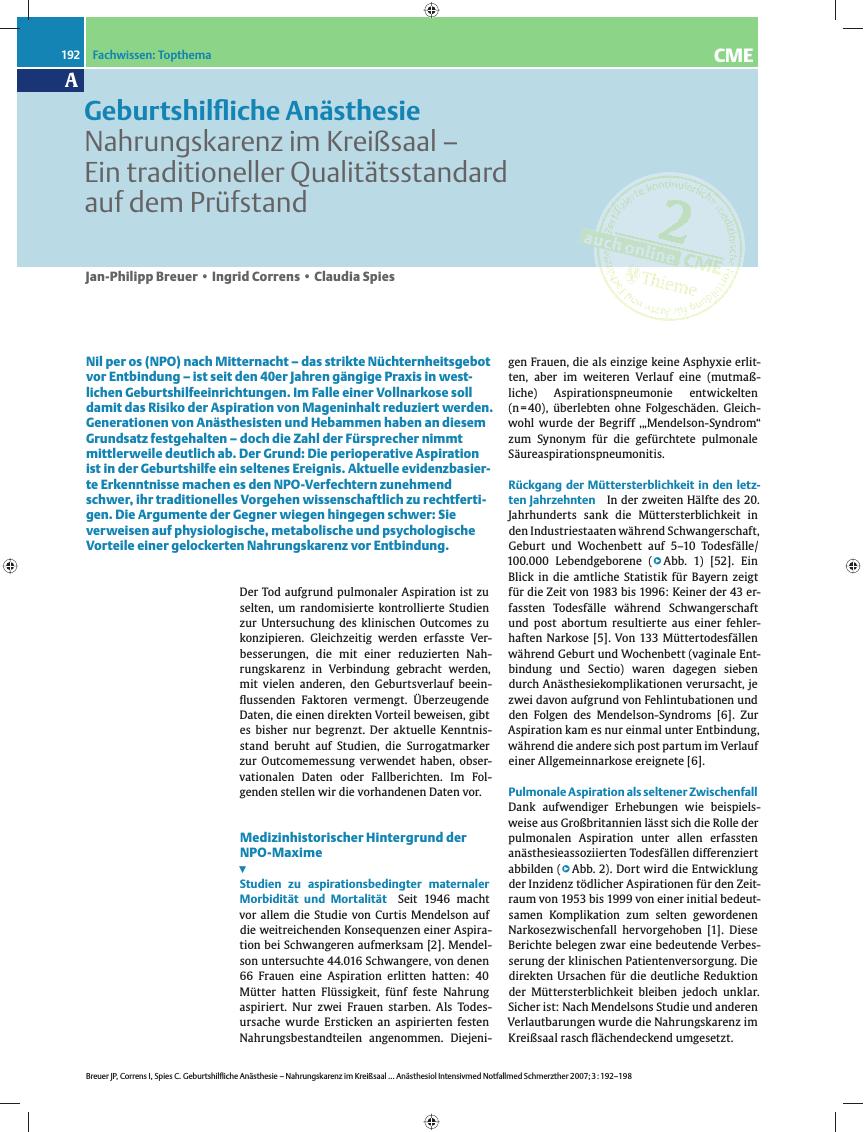 Vorschauseite 1: Nahrungskarenz im Kreißsaal - Ein traditioneller Qualitätsstandard auf dem Prüfstand