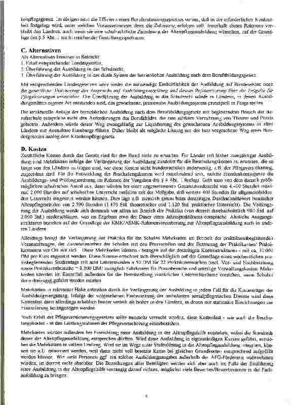 Vorschauseite 2: Gesetzentwurf des Bundesrates Entwurf eines Gesetzes über die Berufe in der Altenpflege (Altenpflegegesetz)