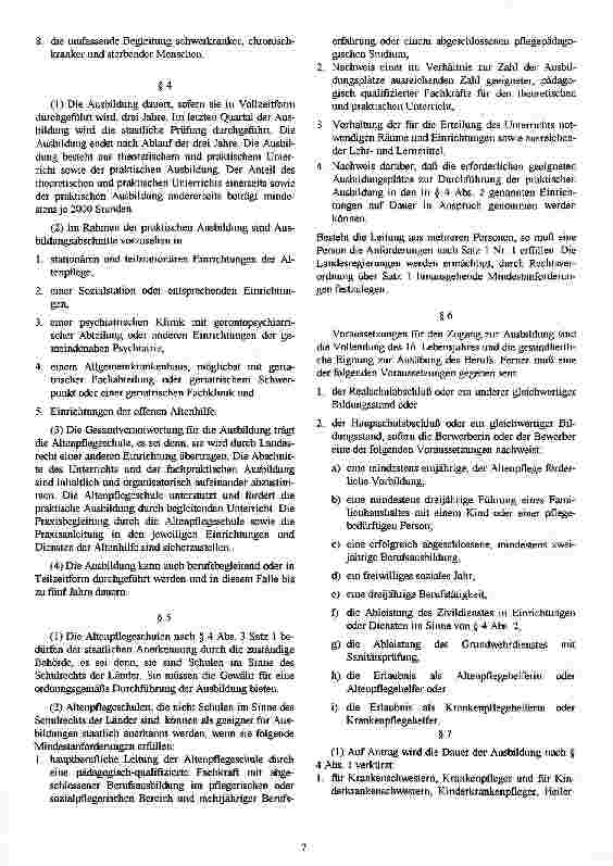 Vorschauseite 4: Gesetzentwurf des Bundesrates Entwurf eines Gesetzes über die Berufe in der Altenpflege (Altenpflegegesetz)