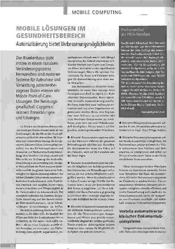 Vorschauseite 1: MOBILE LÖSUNGEN IM GESUNDHEITSBEREICHAutomatisierung bietet Verbesserungsmöglichkeiten