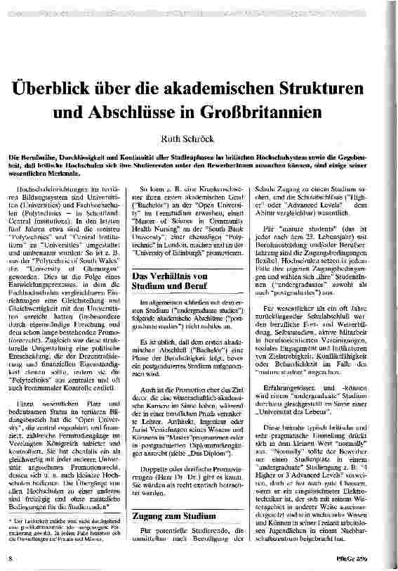 Vorschauseite 1: Überblick über die akademischen Strukturen und Abschlüsse in Großbritannien