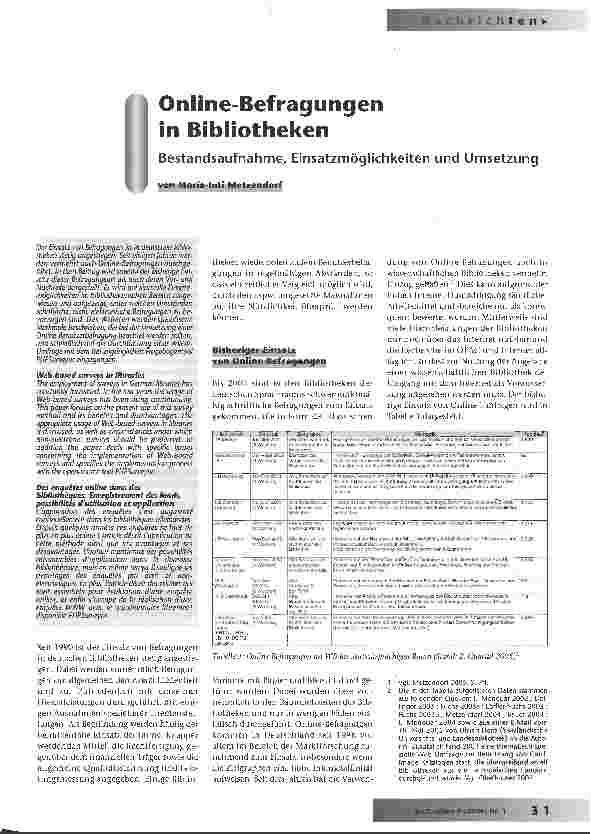 Vorschauseite 1: Online-Befragungen in Bibliotheken