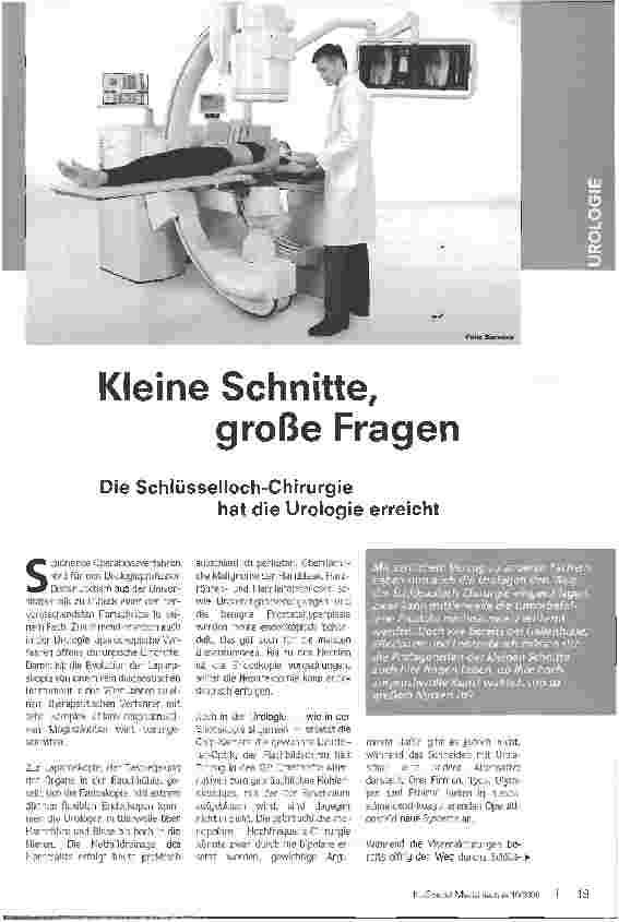 Vorschauseite 1: Kleine Schnitte, große Fragen - Die Schlüsselloch-Chirurgiehat die Urologie erreicht