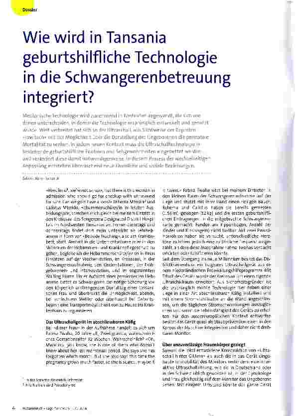 Vorschauseite 1: Wie wird in Tansania geburtshilfliche Technologie in die Schwangerenbetreuung integriert?