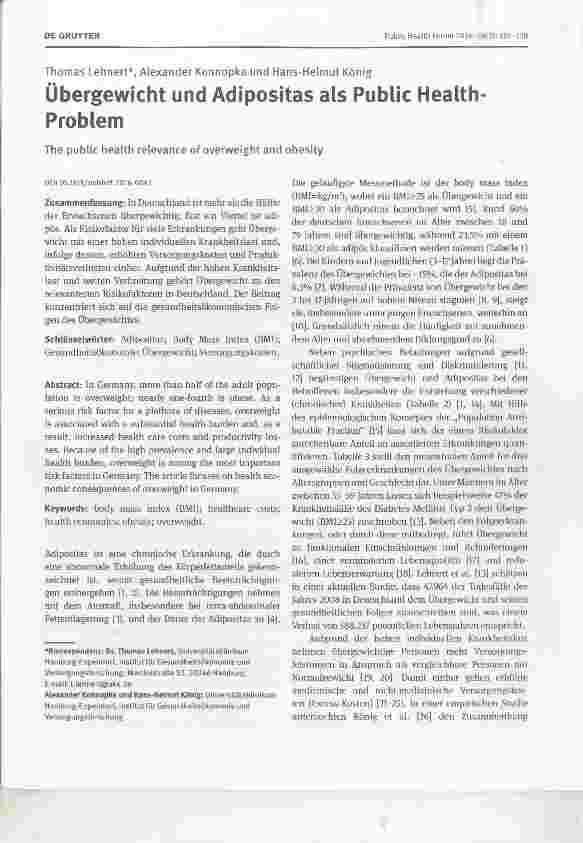 Vorschauseite 1: Übergewicht und Adipositas als Public Health Problem